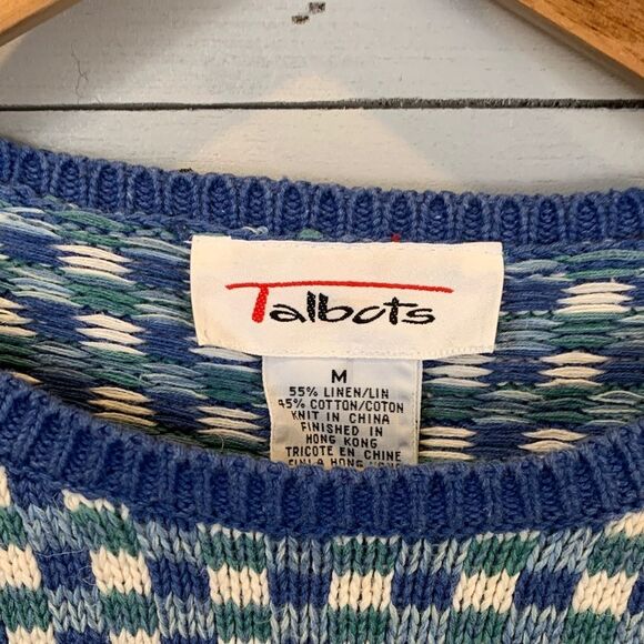 Talbots Blue and Red Patterned Crew Neck Sweater - Picture 2 of 8